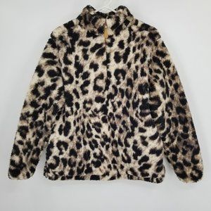 Giocam Long Sleeved Cheetah Print Sherpa Quarter Zip Size Small Cozy Winter Y2K